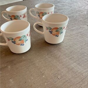 Set of 4 Vintage Corning ware Abundance Fruit Design Coffee Cups USA